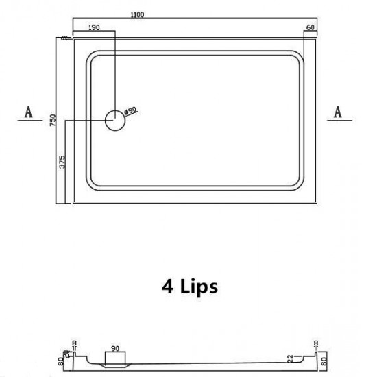1100x750mm Rectangle Shower Tray Center/Side Waste